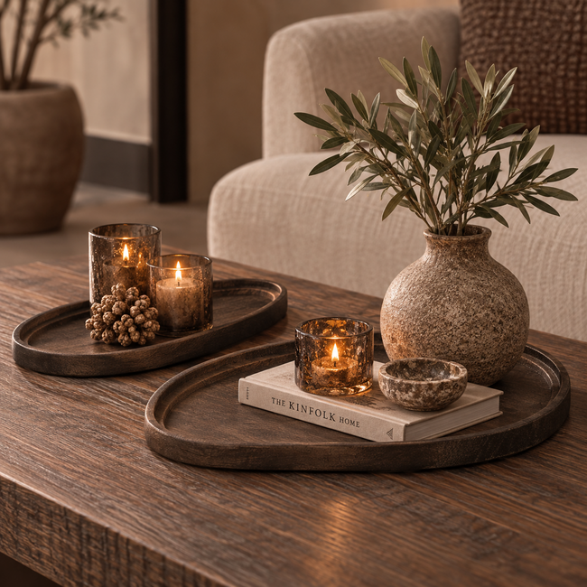 PTMD Dienblad Firas organisch donkerbruin mangohout – set van 2
