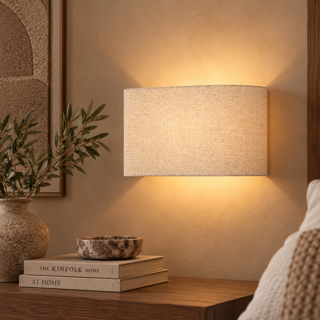 PTMD Wandlamp Devi Naturel linnen rechthoekig laag