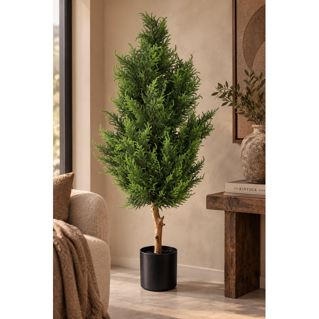 PTMD Kunstboom Ceder groen in plastic pot 120 cm hoog