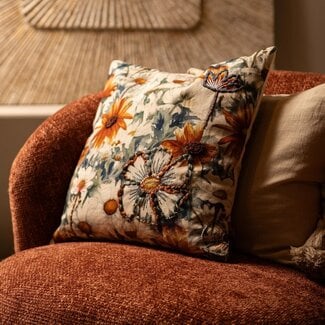 PTMD Kussen Helenor Naturel vierkant met bloemen