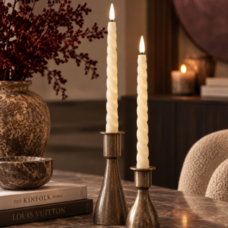 PTMD Dinerkaars LED twist beige met beweegbare vlam – 2 stuks