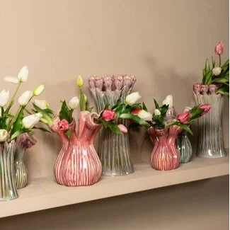 PTMD Vaas Annmarie Light Pink ceramic flower shape tubes L