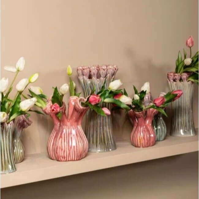 PTMD Vaas Annmarie Light Pink ceramic flower shape tubes L