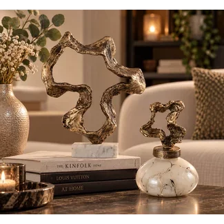 PTMD Ornament Maryan Brass aluminium op marmeren voet S