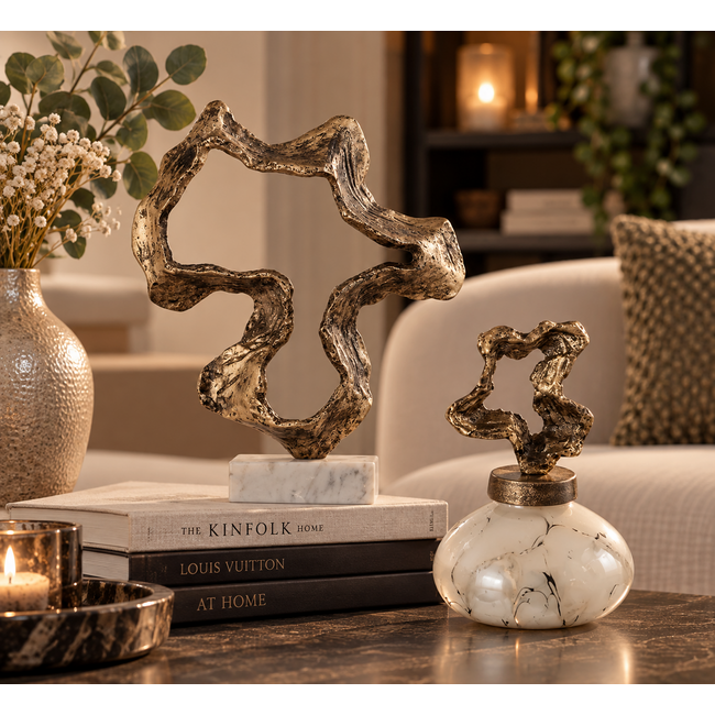 PTMD Ornament Maryan Brass aluminium op marmeren voet S
