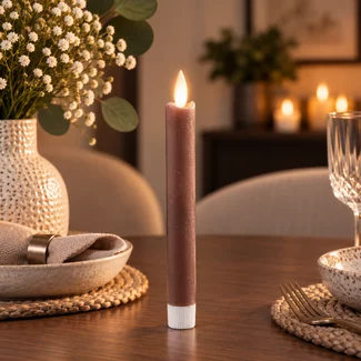 PTMD LED Dinerkaarsen rustiek bruin met beweegbare vlam kort – 2 stuks