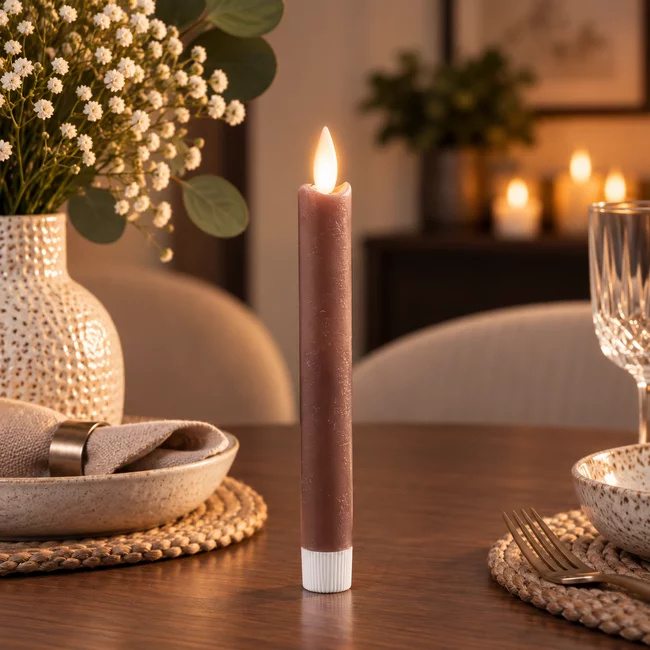 PTMD LED Dinerkaarsen rustiek bruin met beweegbare vlam kort – 2 stuks