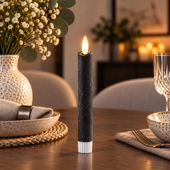 PTMD LED Dinerkaars rustiek zwart beweegbare vlam 2 stuks - kort model