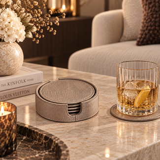 PTMD Onderzetters Rafal Champagne vegan leer coaster rond