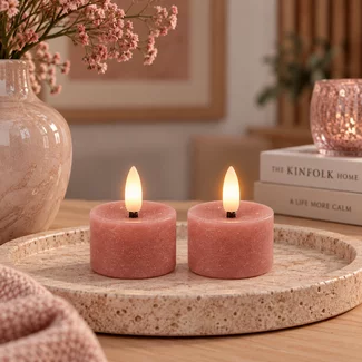 Countryfield Theelicht rustiek Ø4CM LED Lyon roze - set van 2