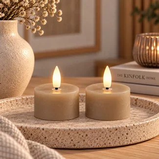 Countryfield Theelicht rustiek Ø4CM LED Lyon beige - set van 2