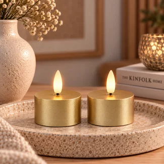 Countryfield Theelicht rustiek Ø4CM LED Lyon goud - set van 2