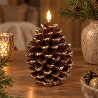 Countryfield Dennenappelkaars LED Lyon L bruin