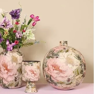 Countryfield Vaas Peony L roze/wit rond