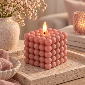 Countryfield LED Kaars Lyon bolletjes roze L