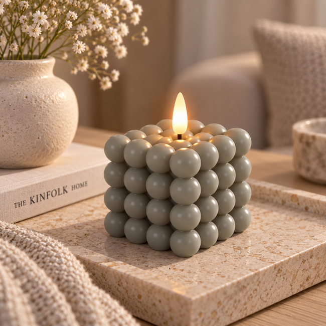 Countryfield Bolletjes kaars LED Lyon grijs M