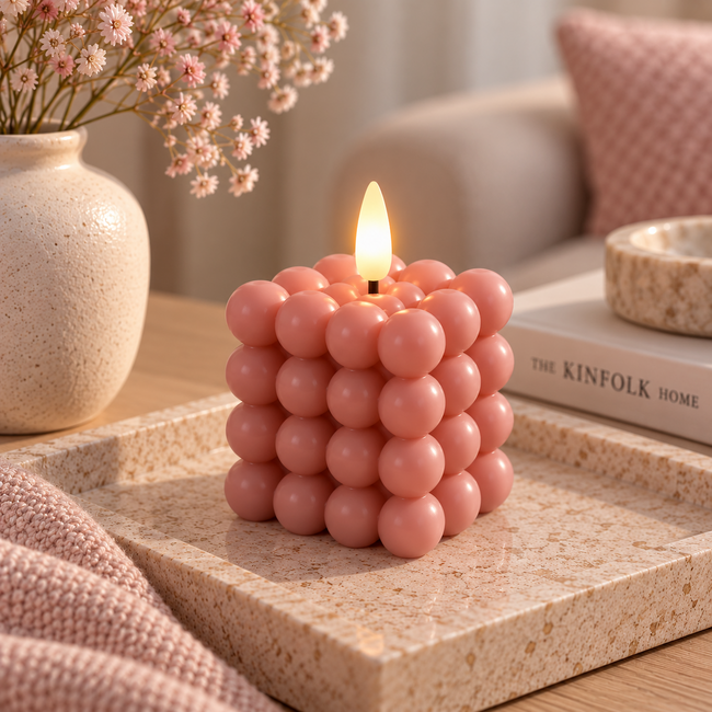 Countryfield Bolletjes kaars LED Lyon roze M