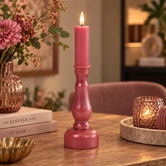 Countryfield Kandelaar en kaars Nuala LED S roze
