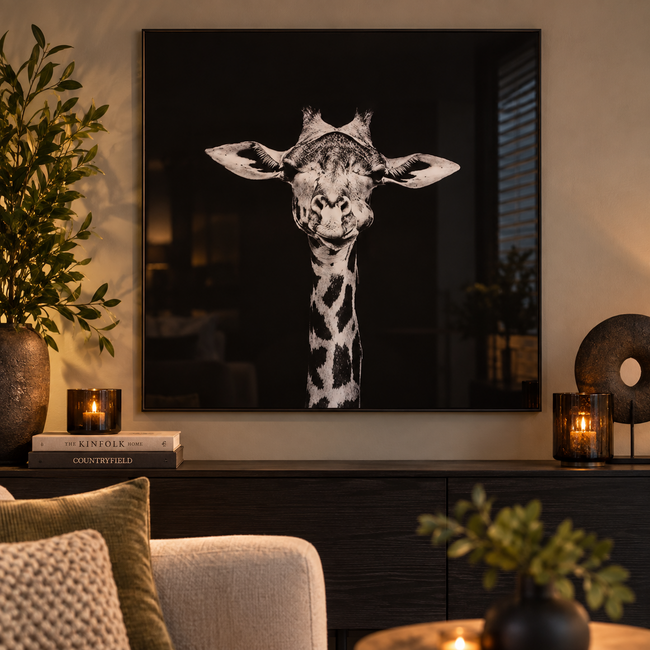 Countryfield Schilderij Makela zwart vierkant - Stijlvolle giraffe wanddecoratie