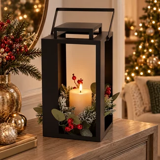 Countryfield Lantaarn met kaars LED Arles L zwart-L18,5B18,5H45CM