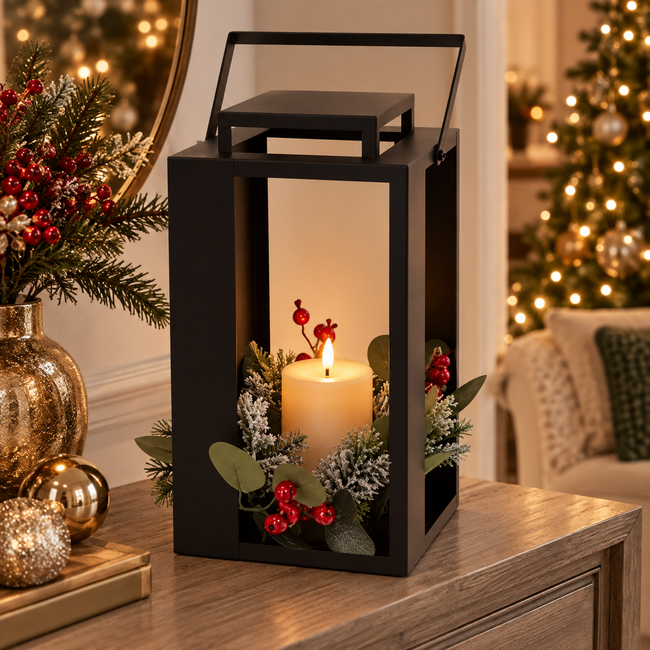 Countryfield Lantaarn met kaars LED Arles L zwart-L18,5B18,5H45CM