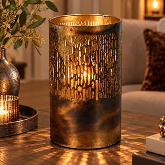 Countryfield Theelicht Cato XL verbrand goud 26 cm hoog