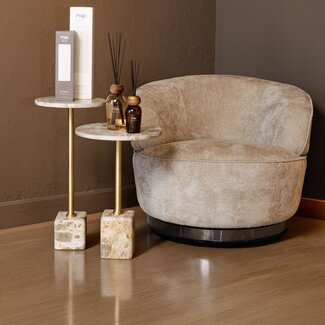 PTMD Draaibare Fauteuil Filou Beige Eden + 2 gratis bijzettafels Ebe