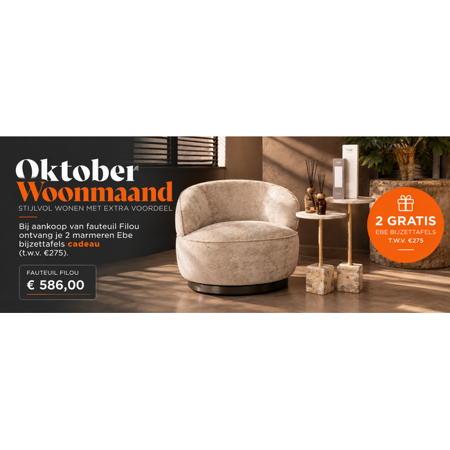 PTMD Draaibare Fauteuil Filou Beige Eden + 2 gratis bijzettafels Ebe