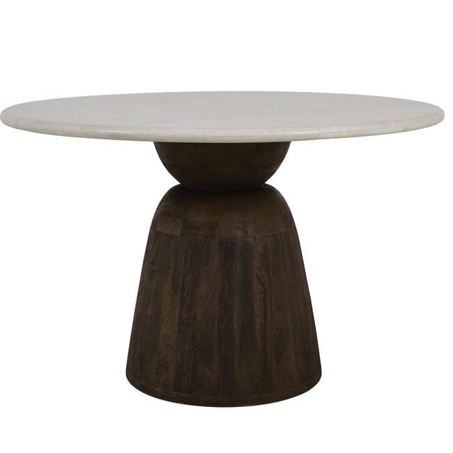 Light en Living Eettafel Ø140x76 cm SOY marmer zand+mango hout choco bruin