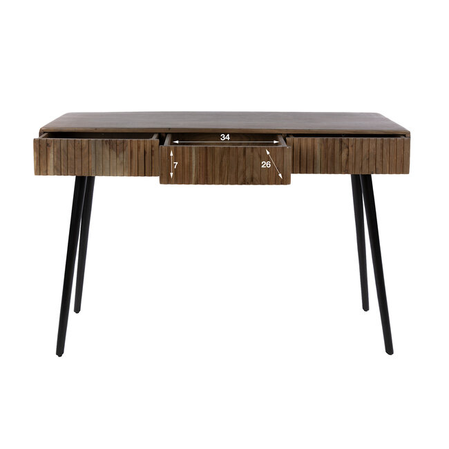 WoonStijl Haltafel / kaptafel Curve 3 lades Acacia Bruin.