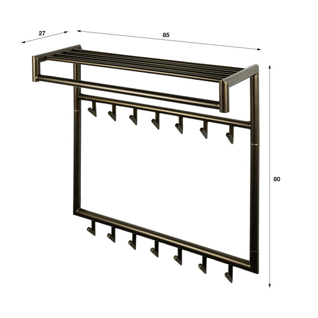 WoonStijl Kapstok Tubo hoog 2x7 haken Drift bruin