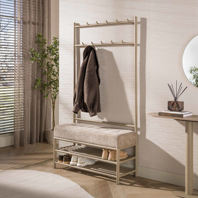 WoonStijl Garderobebank Luno 6+5 haken Beige