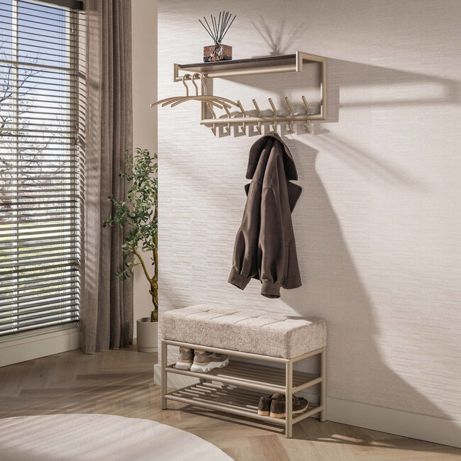 WoonStijl Kapstok Terra roede en hoedenplank 2x7 haken Beige