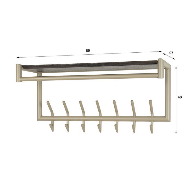 WoonStijl Kapstok Terra roede en hoedenplank 2x7 haken Beige