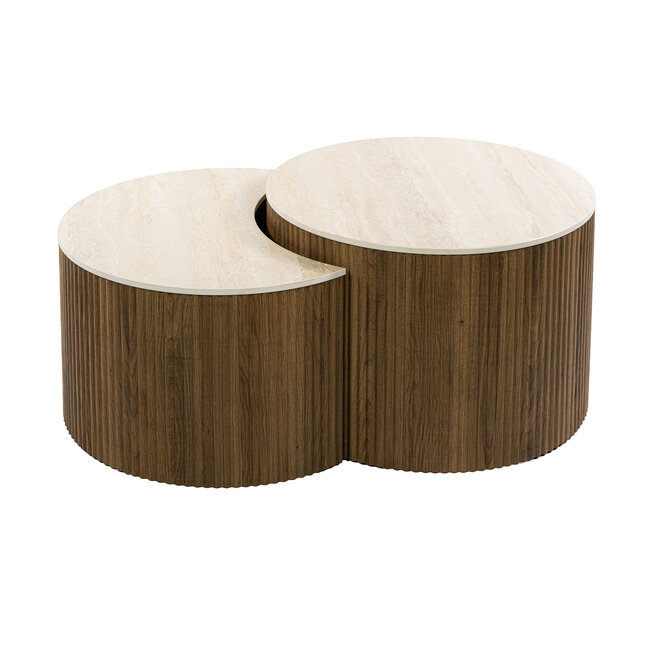 WoonStijl Salontafel Ceramo half rond set van 2 Keramiek travertin