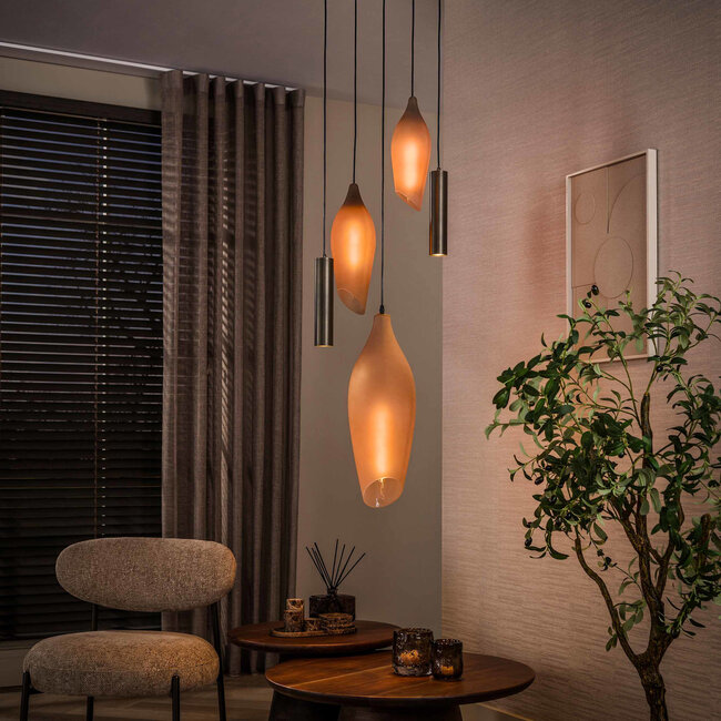WoonStijl Hanglamp Cocoon pendel getrapt 5-lichts Sienna bruin-frosted