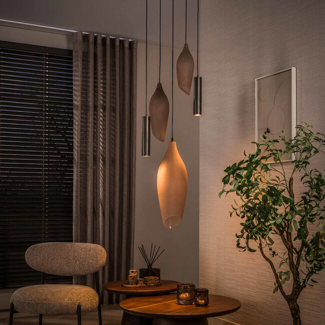 WoonStijl Hanglamp Cocoon pendel getrapt 5-lichts Sienna bruin-frosted