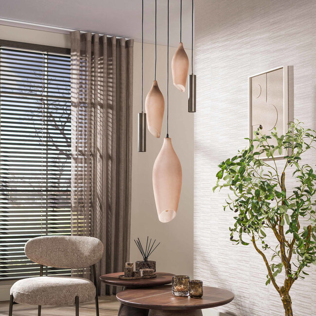 WoonStijl Hanglamp Cocoon pendel getrapt 5-lichts Sienna bruin-frosted