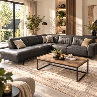 WoonMax Showroommodel Lederen Hoekbank Power B2 antraciet