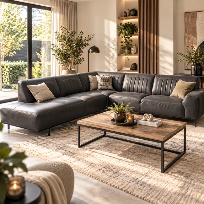 WoonMax Showroommodel Lederen Hoekbank Power B2 antraciet