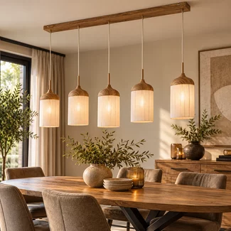 Light en Living Hanglamp 5L 117x10x27 cm DANIA houtprint naturel+touw crème
