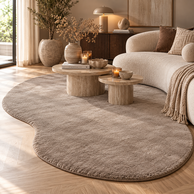 HomeBound by KY Vloerkleed Fluffy Miro kidney 200x300cm taupe