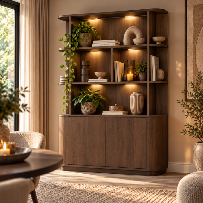 WoonMax Wandkast Taverne 2 deurs en 4 open vakken - Brown oak