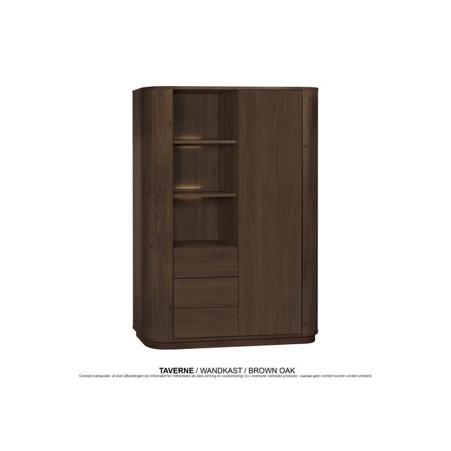 WoonMax Wandkast Taverne 1 deur, 3 lades en 3 open vakken - Brown oak