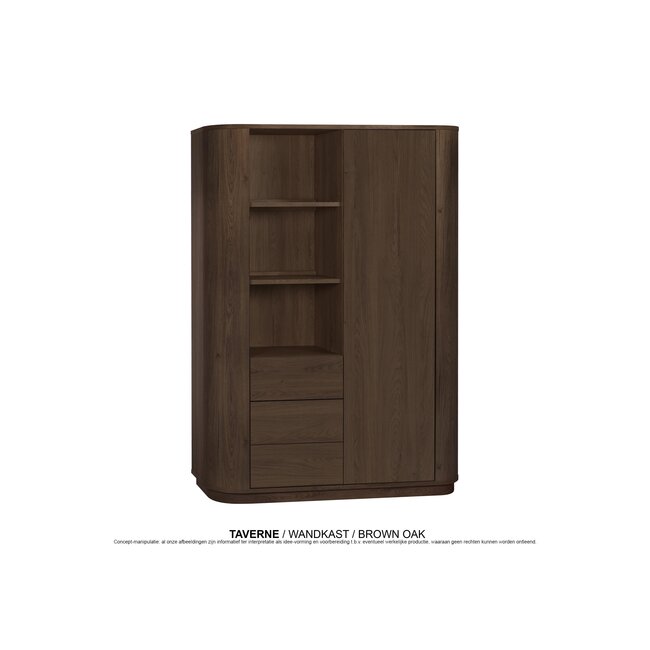 WoonMax Wandkast Taverne 1 deur, 3 lades en 3 open vakken - Brown oak