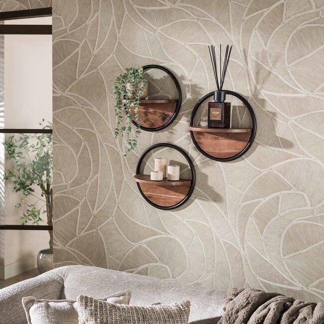 WoonStijl Wandschap round set van 3 Acacia Bruin