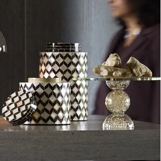 Light en Living Vaas deco / Pot Ø16x26,5 cm OLITE bamboo creme + Donkerbruin