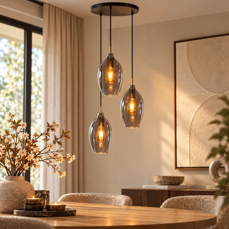 Light en Living Hanglamp 3L Ø35x32 cm LUKARO antiek  brons+glas smoke
