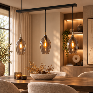 Light en Living Hanglamp 3L 100x16,5x32 cm LUKARO antiek brons+glas smoke
