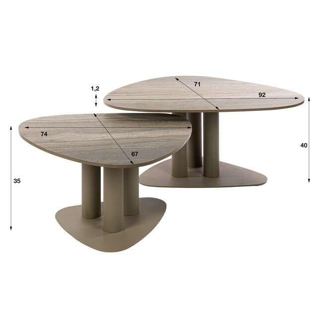 WoonStijl Salontafel Selvo driehoekig set van 2 - 3D travertin zand